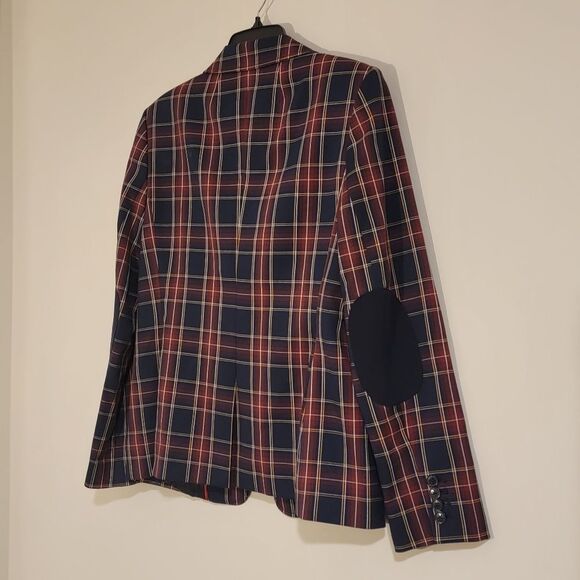 Tommy Hilfiger Navy Red Royal Stewart Plaid Professor Patch Elbow Blazer Size 8 - Picture 10 of 13